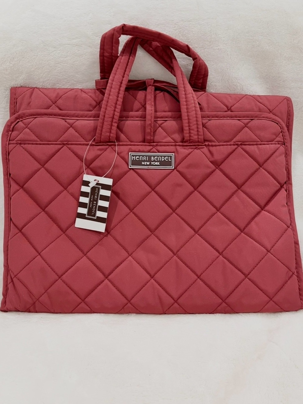 Henri Bendel Quilted Folding Handled Travel Bag Mauve Wood NWT